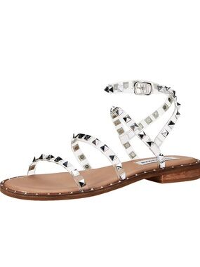 Steve Madden Tan Footbed Clear-Strap Sandals with Silver Studs